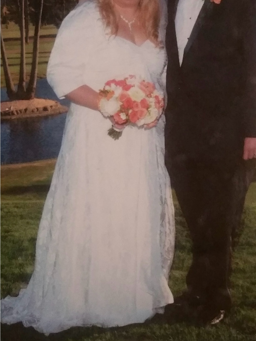 White Lace Wedding Gown with Puff Sleeves